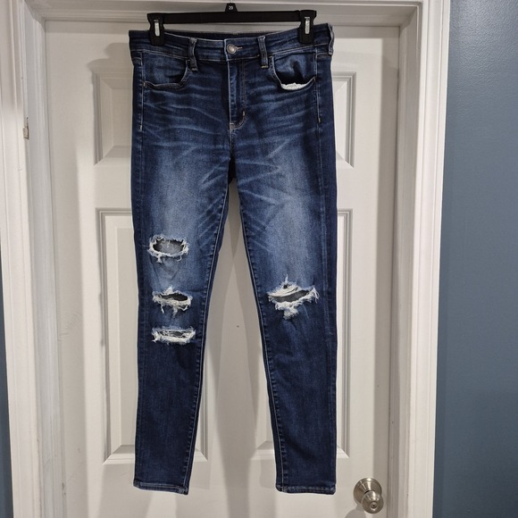 American Eagle Jeans Womens 14 Long Jegging Mid Rise Distressed Destroyed - Picture 1 of 12